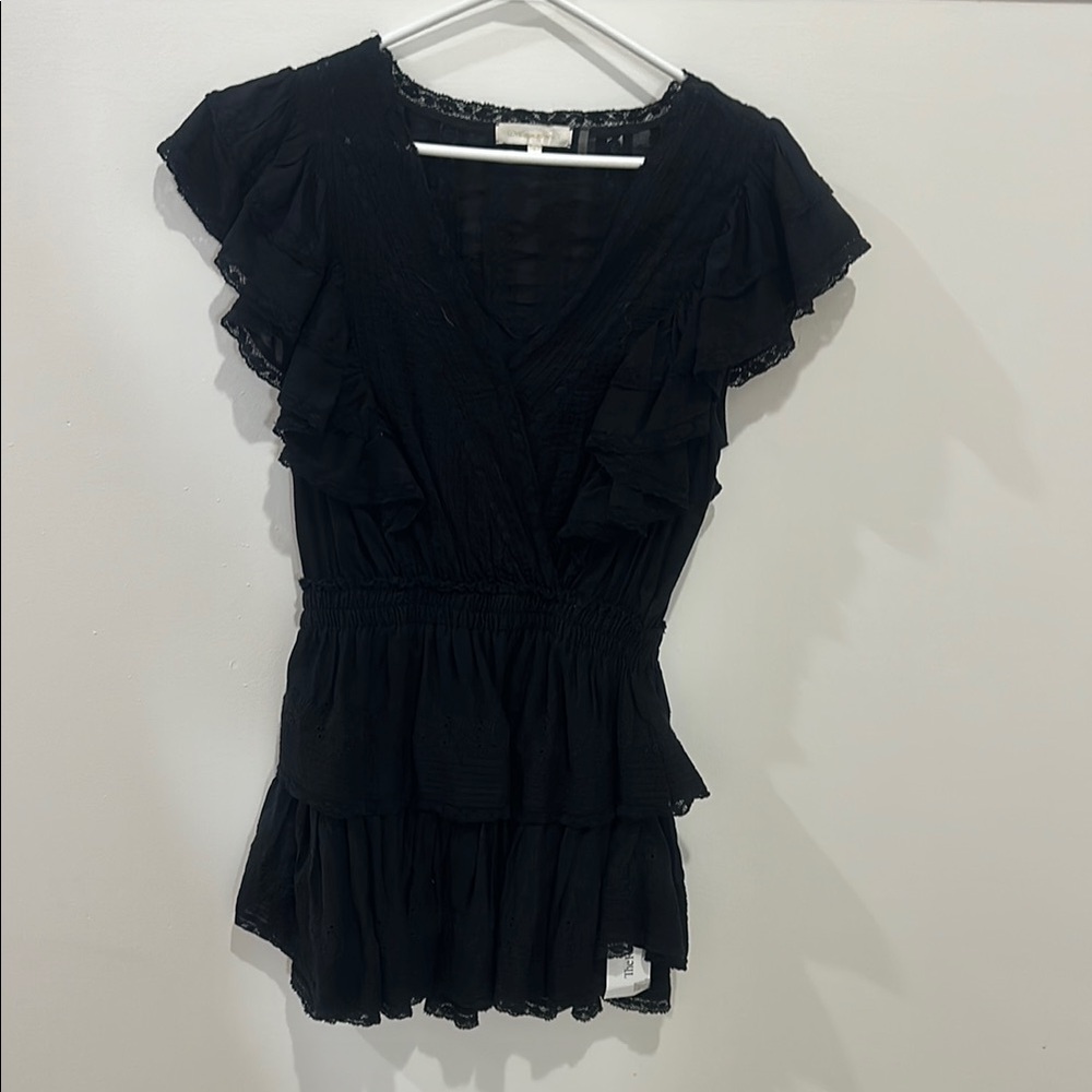 LoveShackFancy Black Ruffled Mini Dress